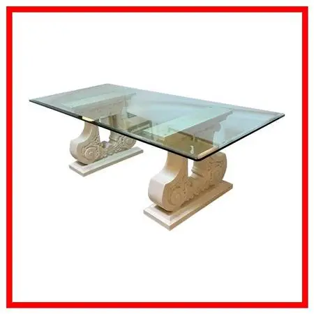 Kreiss Double Pedestal + Beveled Glass Top Dining Table