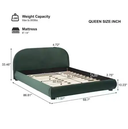 Green Velvet Queen bed frame