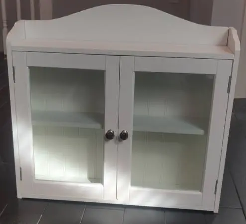 White Wall-Mounted Cabinet with Glass Doors & Adjustable Shelf