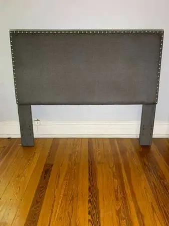 Contemporary Upholstered Headboard Queen Charcoal With Silver Nail Head Trim