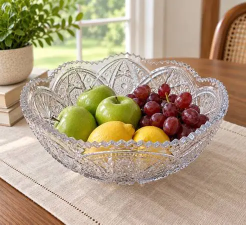 Vintage Cut Glass Starburst Fruit Bowl