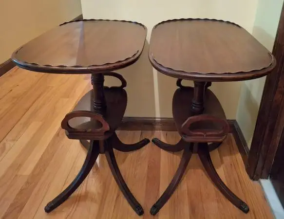 Two Vintage Brandt Mahogany Oval Shaped Side Tables