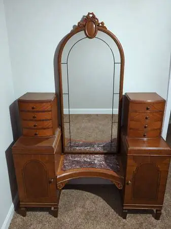 Antique c.1920s French Louis XVI Revival / Art Deco Mahogany Vanity –