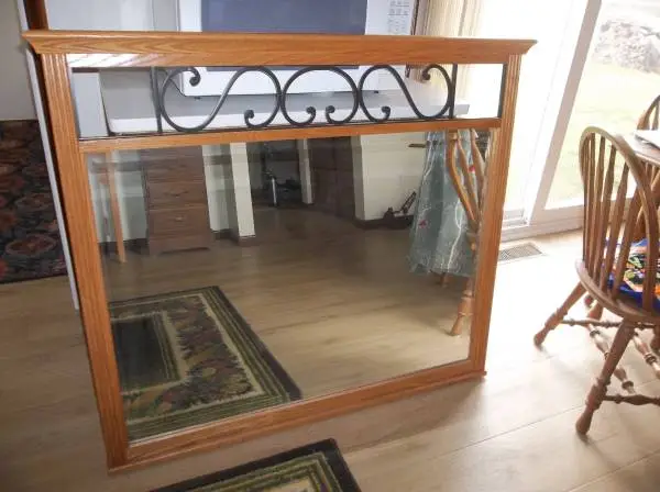 Mirror - Oak frame with wrought iron trim