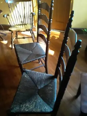 Set Brown Wood High Back Ladderback Wicker Wood Chairs Kitchen Dining
