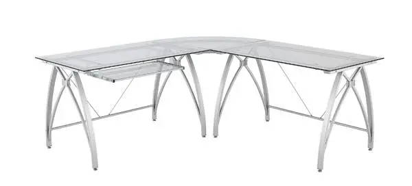 Office Depot Realspace® Vista Glass 76W L-Shape Corner Desk, Silver