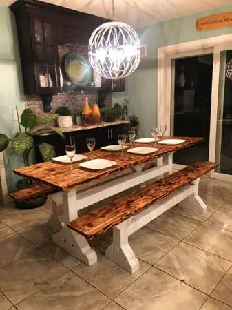 GORGEOUS SOLID WOOD RUSTIC DINING SET WITH 2 BENCHES. SEATS 10