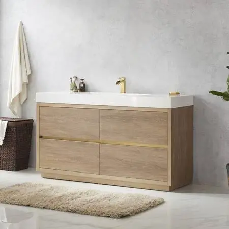 Vinnova Huesca 60” Free-Standing Single Sink Bath Vanity, North American Oak (