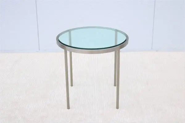 Mid-Century Modern Milo Baughman Round Glass and Steel Side End Table