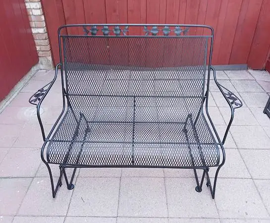 Vintage Wrought Iron Outdoor Patio Glider Loveseat