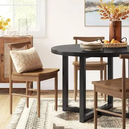 All Wood Round Dining Table Black - Threshold™: Traditional Style