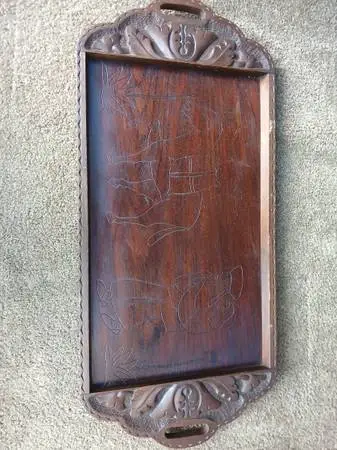 BEAUTIFUL VINTAGE CARVED SCENE TRAY