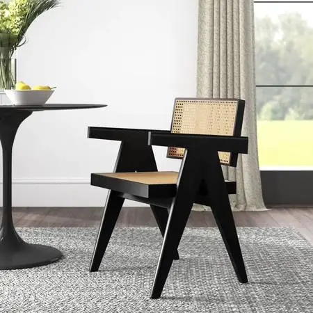 Rattan Dining Chair with Solid Wood Frame, Set of 2