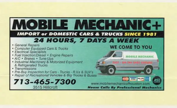 24 hours Mobile Mechanic gas/Diesel/elec. cars,281 679 0000