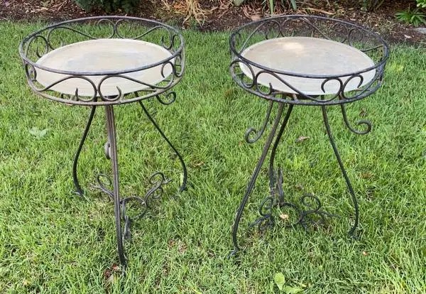 Set of Vintage Spanish Revival Style Iron Scroll Planter Stands