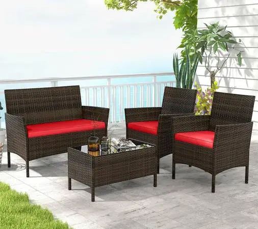 4 Pieces Patio Furniture Set Outdoor Rattan Conversation Set