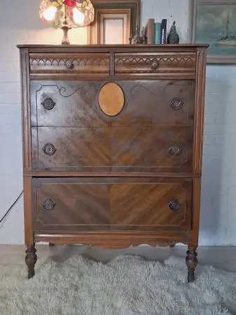 Antique Art Deco / Louis XVI Style Walnut Highboy Dresser – Circa 1930