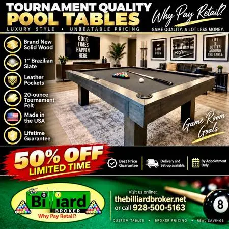 NEW Tournament Quality Pool Table: WHOLESALE BROKER PRICING – Save 50%