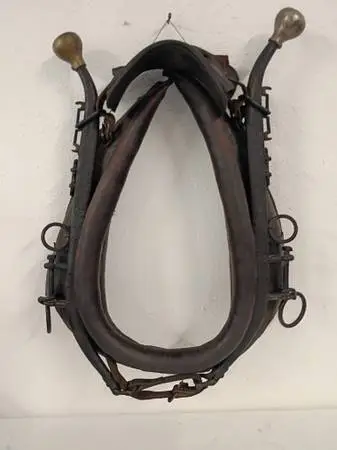Antique Leather Horse Collar w/Metal Hames+Brass Knobs - Western Decor