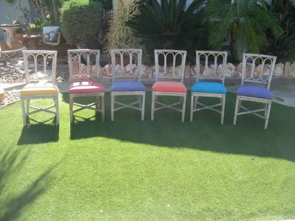 Authentic Set of 6 Vintage McGuire Rattan Loop-Back Dining Chairs