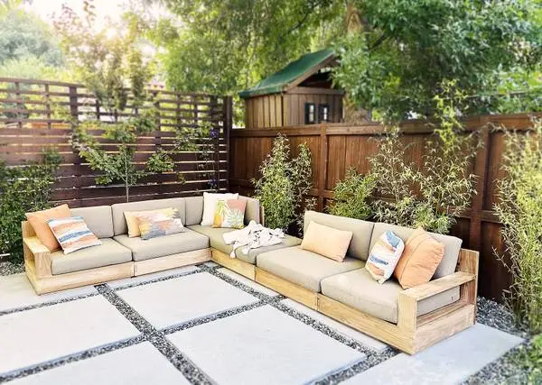 Outdoor patio teak sofa sectionals and dining tables, furniture