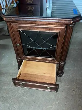 Cherry Color Glass Top End Table