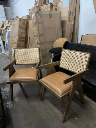 Caitlin Cane/Leather MCM Dining Chair - Natural, Set of 2
