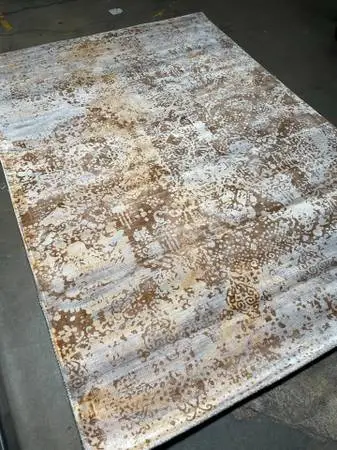 53 x 76 Feet Silver Beige Vintage Distressed Faux Silk Wool Rug