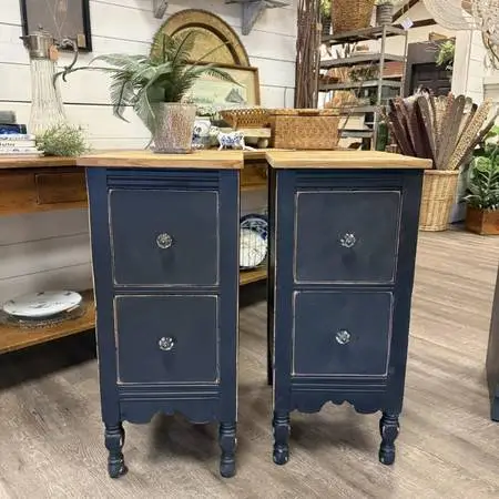 Pair of Tall Narrow Vintage Nightstands End Tables Side Tables