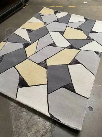 53 x 76 Feet Grey Yellow Geometric Abstract Wool Handmade Area Rug
