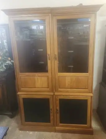 Wooden Display Cabinets with A Oak Finish