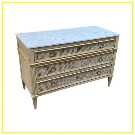 Washed Cane With Marble Top Chest Of Drawers
