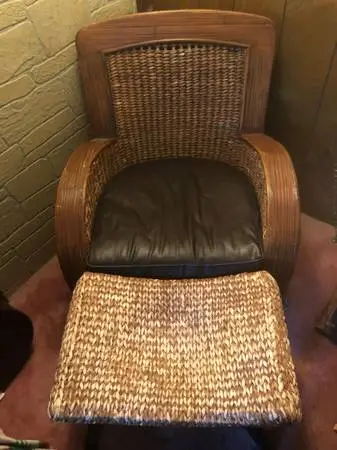Contemporary Pier 1 Seagrass & Wood Lounge Chair with matching Ottoman