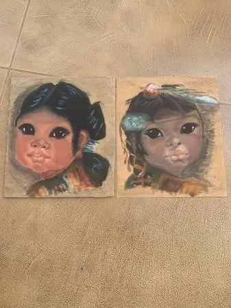 Big Eyed Native American Children Original MCM Paintings/Art