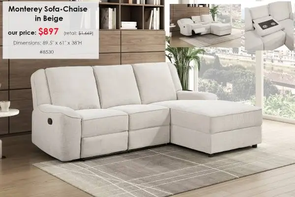NEW IN BOX! Monterey Reclining Sofa Chaise With Cupholders!