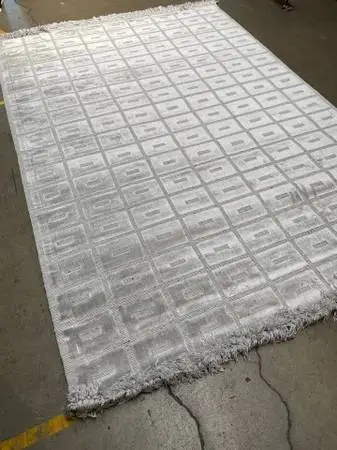 53 x 76 Feet Silver Faux Silk Geometric Silky Handmade Area Rug