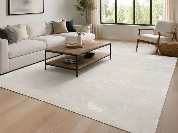8x10/9x12/10x14 Hand-Knotted Cotton & Viscose Ivory Modern Area Rug