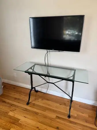 Glass with Black Iron Frame Table