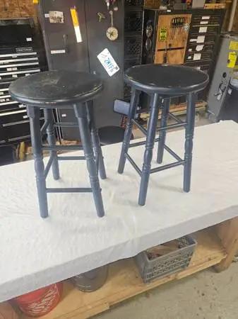 2 STOOLS VERY STURDY SOLID WOOD USED $10 (CHEBOYGAN)