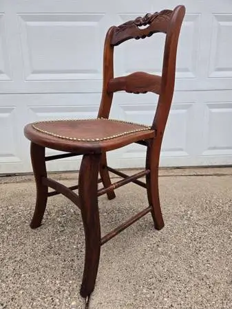 Antique Victorian Walnut Dining Chairs with Leather Seats