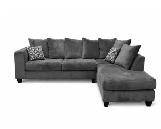 Thick grey microfibre sectional with 9 loose pillows