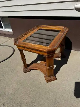 Household Wooden Table With Glass Top