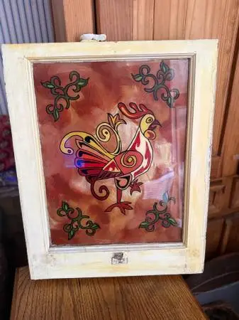Vintage OOAK Handpainted Window Pane