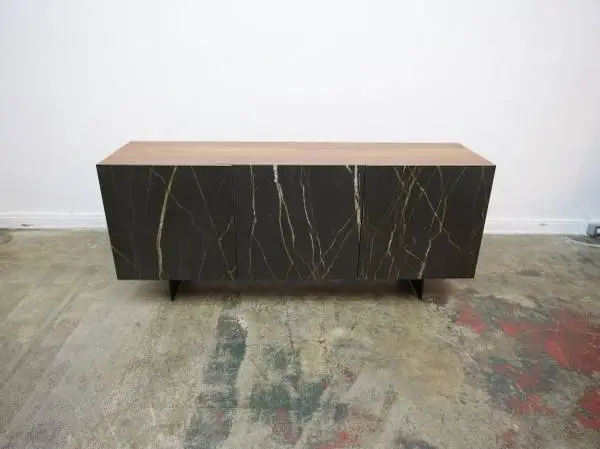 Casabianca Home Totem Buffet walnut w/ black-gold marbled porcelain