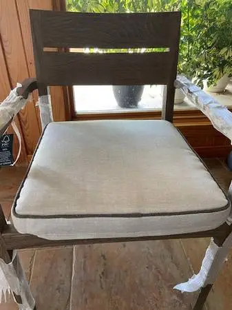 Crate & Barrel NEW Gray Teak Outdoor Chairs with Sunbrella cushions