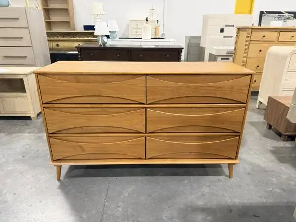 Atticus Solid Wood Mid-Century Modern 6 Drawer Caramel Dresser Chest