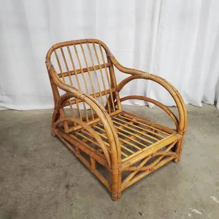 Vintage Paul Frankl Style Bamboo and Rattan Lounge Chair