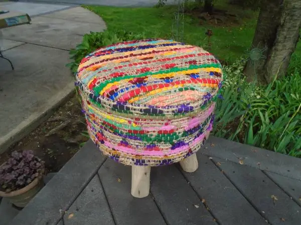 Jute Covered Ottoman Footstool/Handcrafted Boho Style