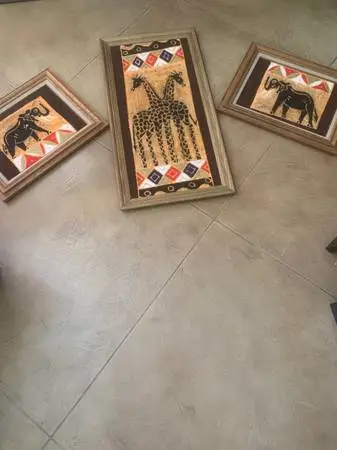 African Batik Art Framed Giraffes And Elephants