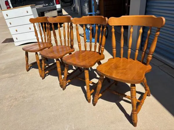 4 Sturdy Antique Solid Maple Dining Chairs